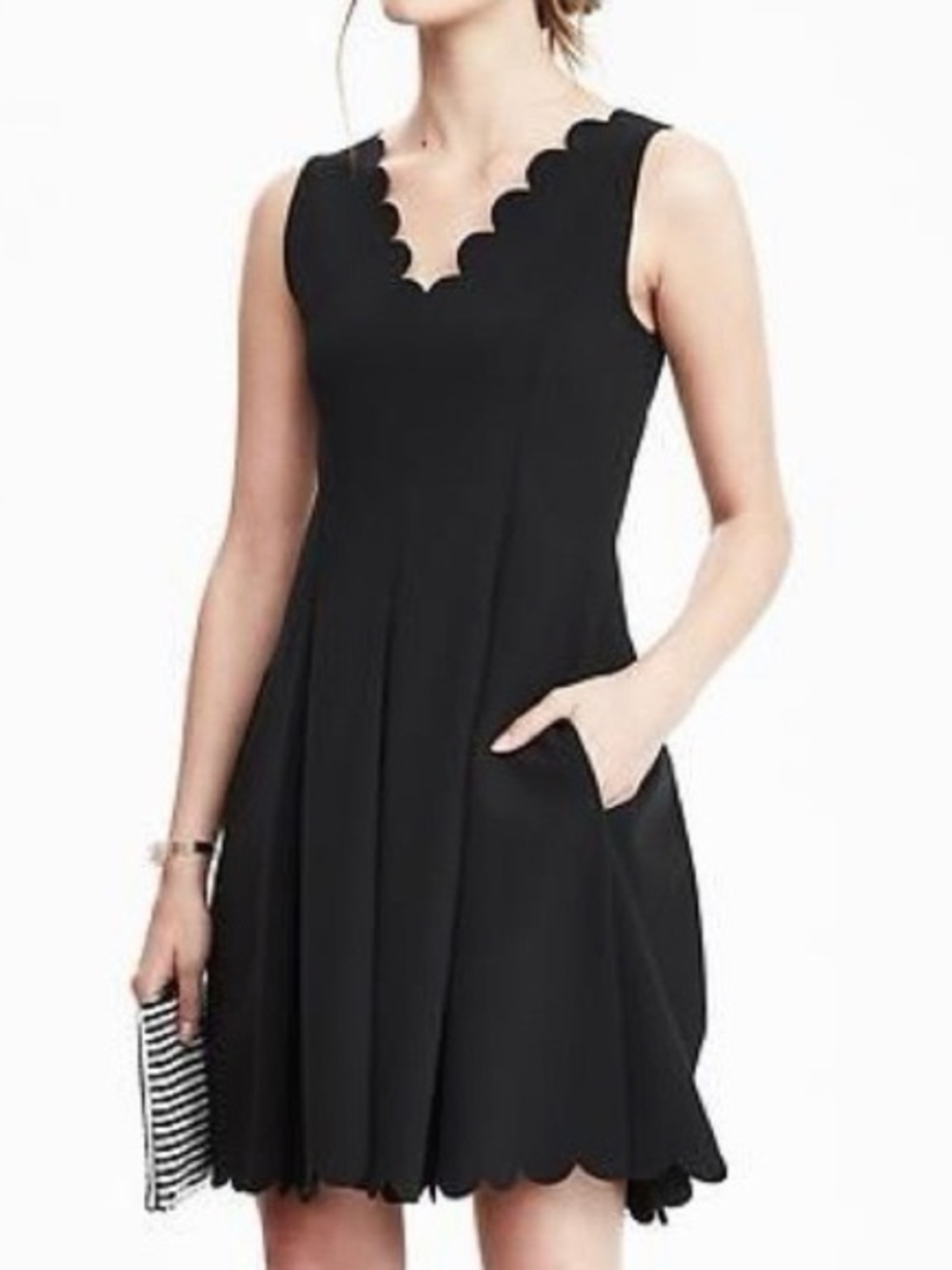 Banana Republic Black Scallop V-Neck Sleeveless Dress